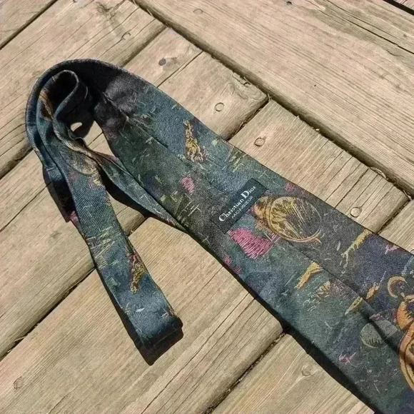Vintage Christian Dior clock design men's tie - Picture 10 of 12